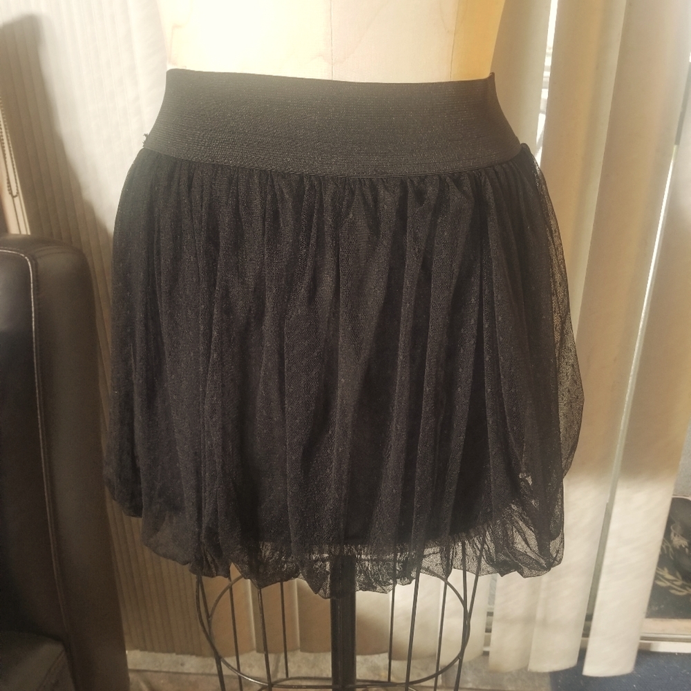 Black dotted mesh Bubble Bottom Mini Skirt
